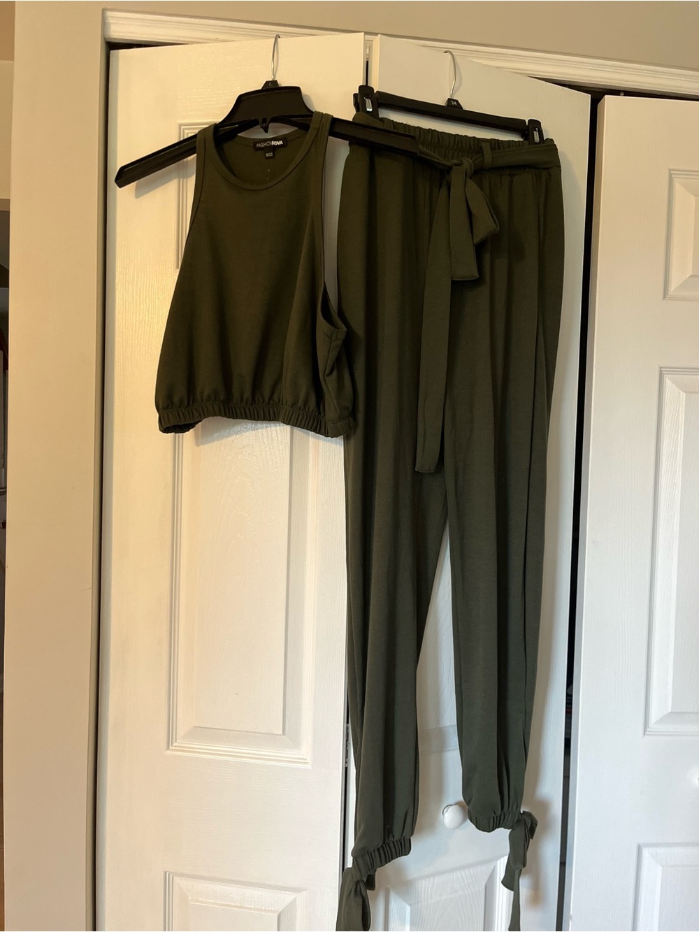 Fashion Nova Rest and Play Olive Green Tank Top and Tie-Waist Joggers Set